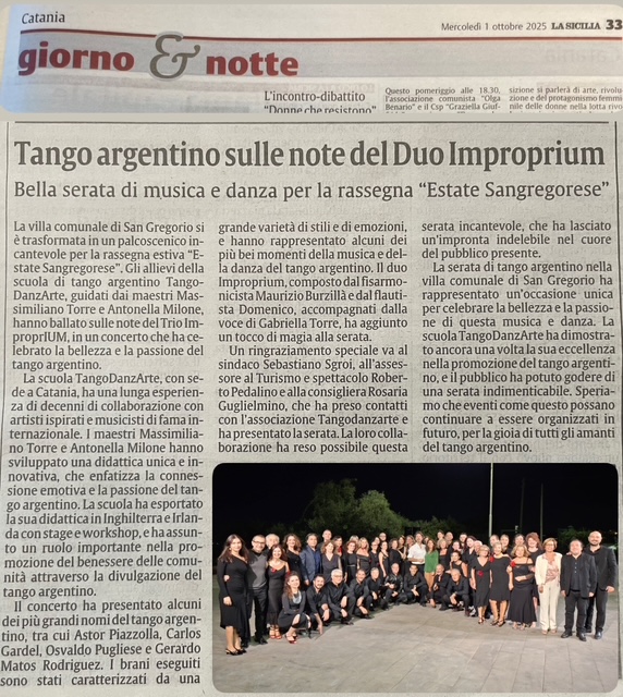 articolo sulla Sicilia del 01.10.2025 Tango al chiaro di luna 28.09.25
